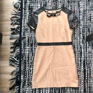 Club Monaco Wool Mini Dress with Leather Trim